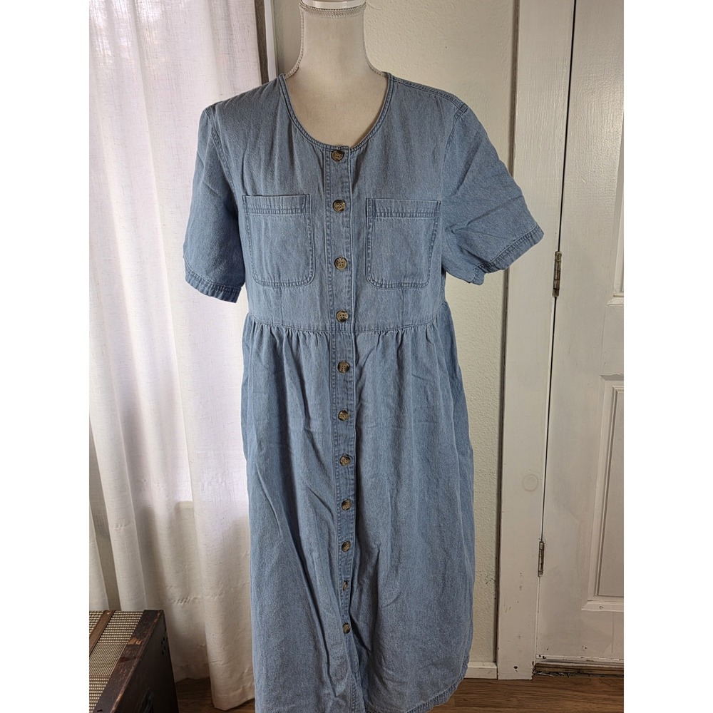 FADS Vintange Denim Dress Size XWP (Extra Wide Petite) Midi Button Up‎ 90s